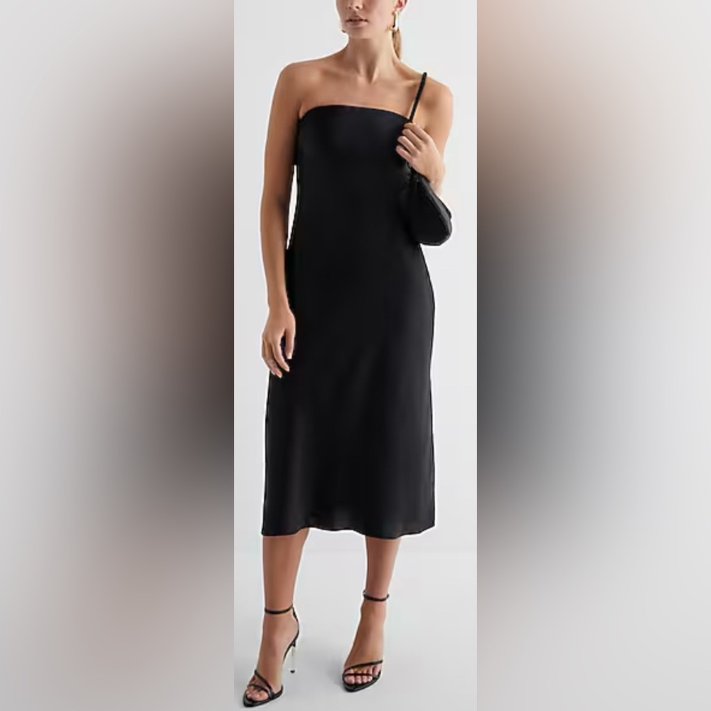 Express Design Studio Midi Dress Strapless Tube Top Satin in Black Size 12 NWT